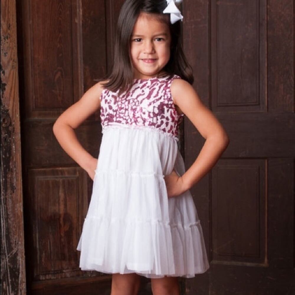 Binx Kids Girls Dress Sz 4T Pink White‎ Zebra Print Sequins Fancy Dress NEW